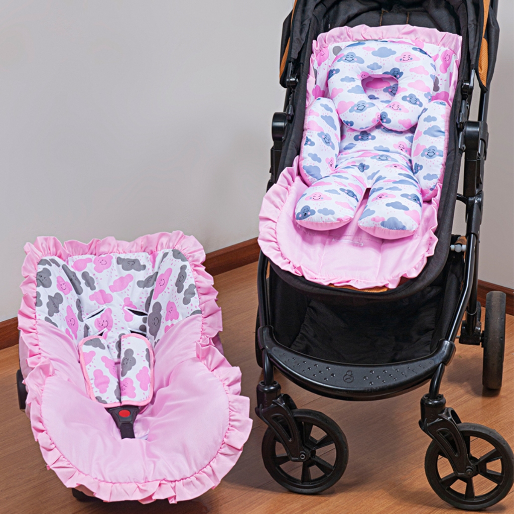 Kit Bebê Conforto Protetores de Cinto Apoio Redutor de Corpo e Capa Carrinho Segurança Passeio 5 PÇS