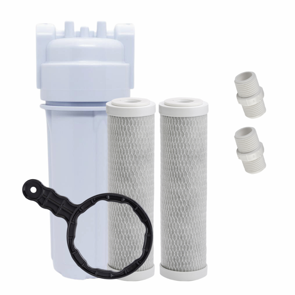 Filtro Caixa Dágua Cavalete + 2 Refil Carbon Block + Chave + 2 Niple + Veda Rosca