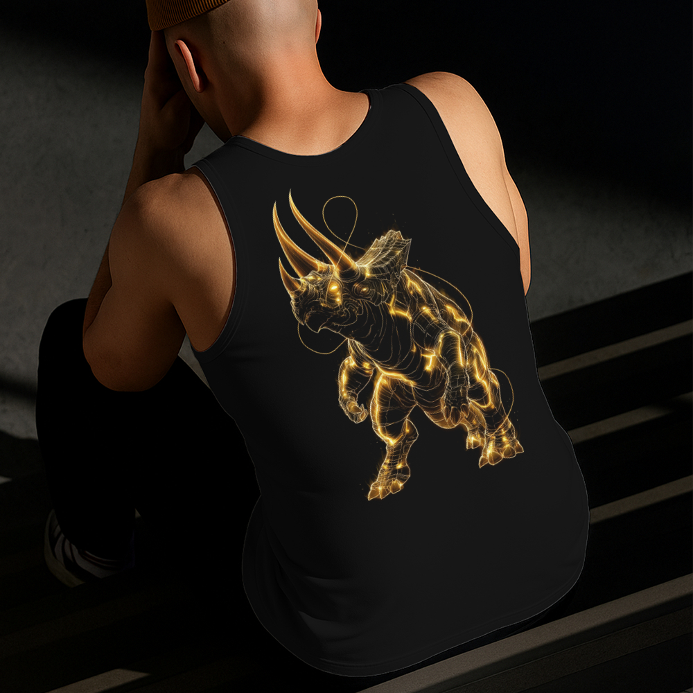 Camiseta Regata Masculina Estampada Triceratops 100% Algodão Estilo Conforto Diário Do Tamanho P GG