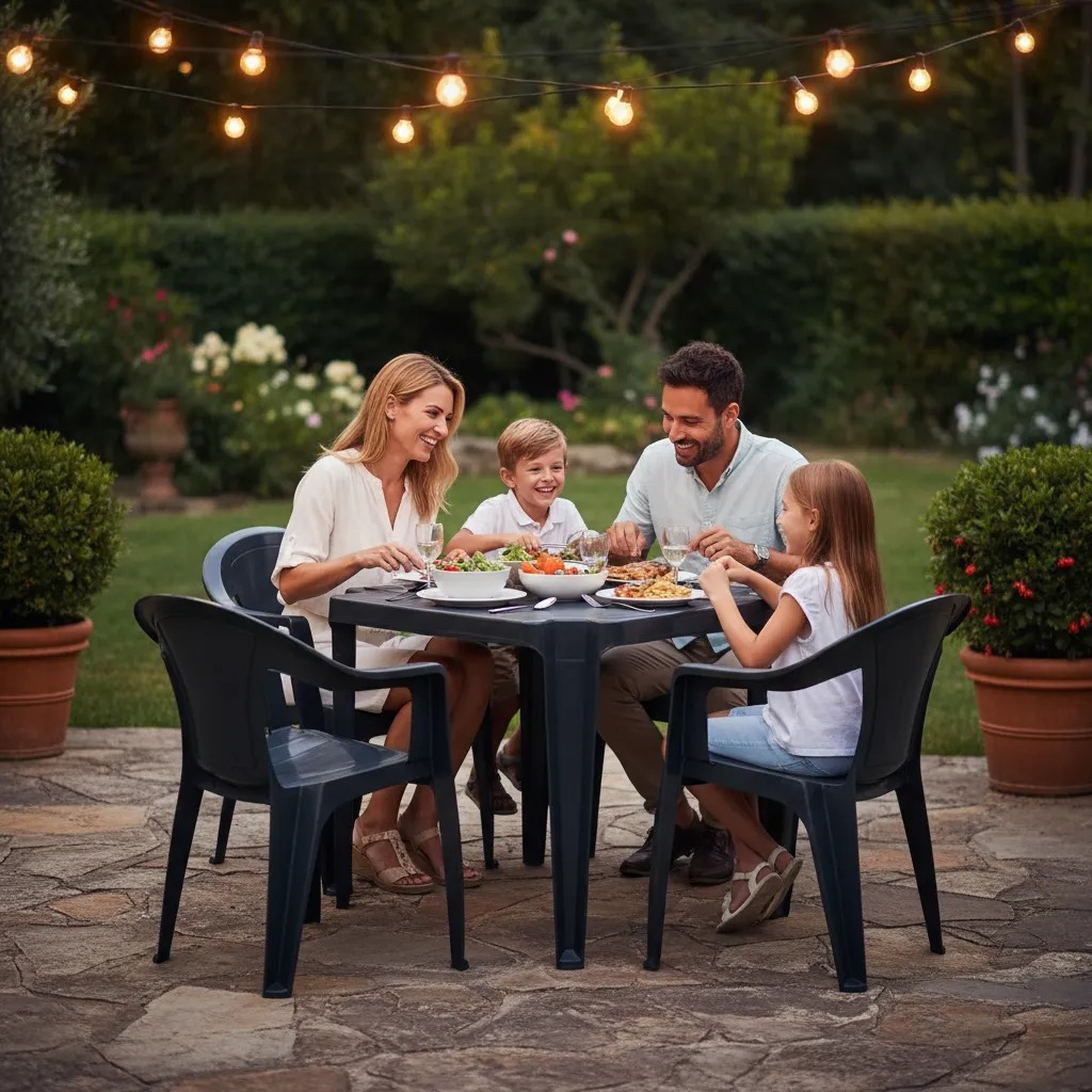 Kit Mesa Quadrada + 4 Cadeiras/Poltronas Plásticas Resistentes 182kg em Oferta na Shopee