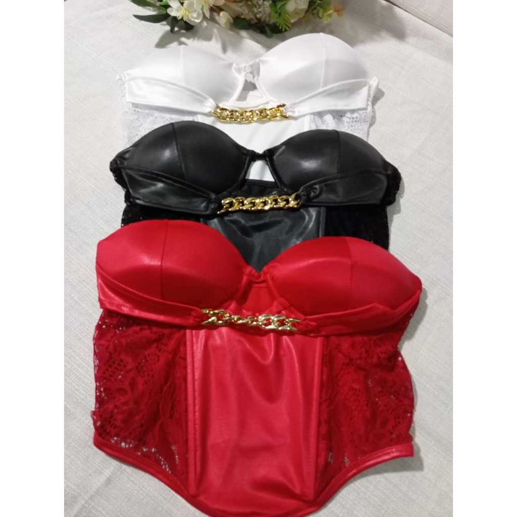 Cropped Cirrê com Bojo e Corrente – Corset- Tomara que Caia Estiloso