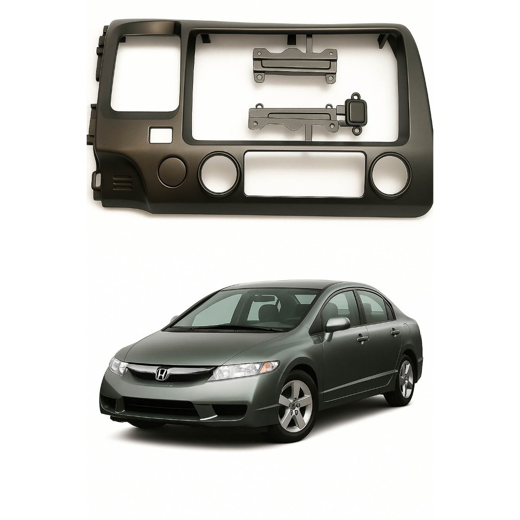 Moldura Painel 2 Din Multimidia 9 Polegadas Honda New Civic 2007 2008 2009 2010 2011 Grafite Painel