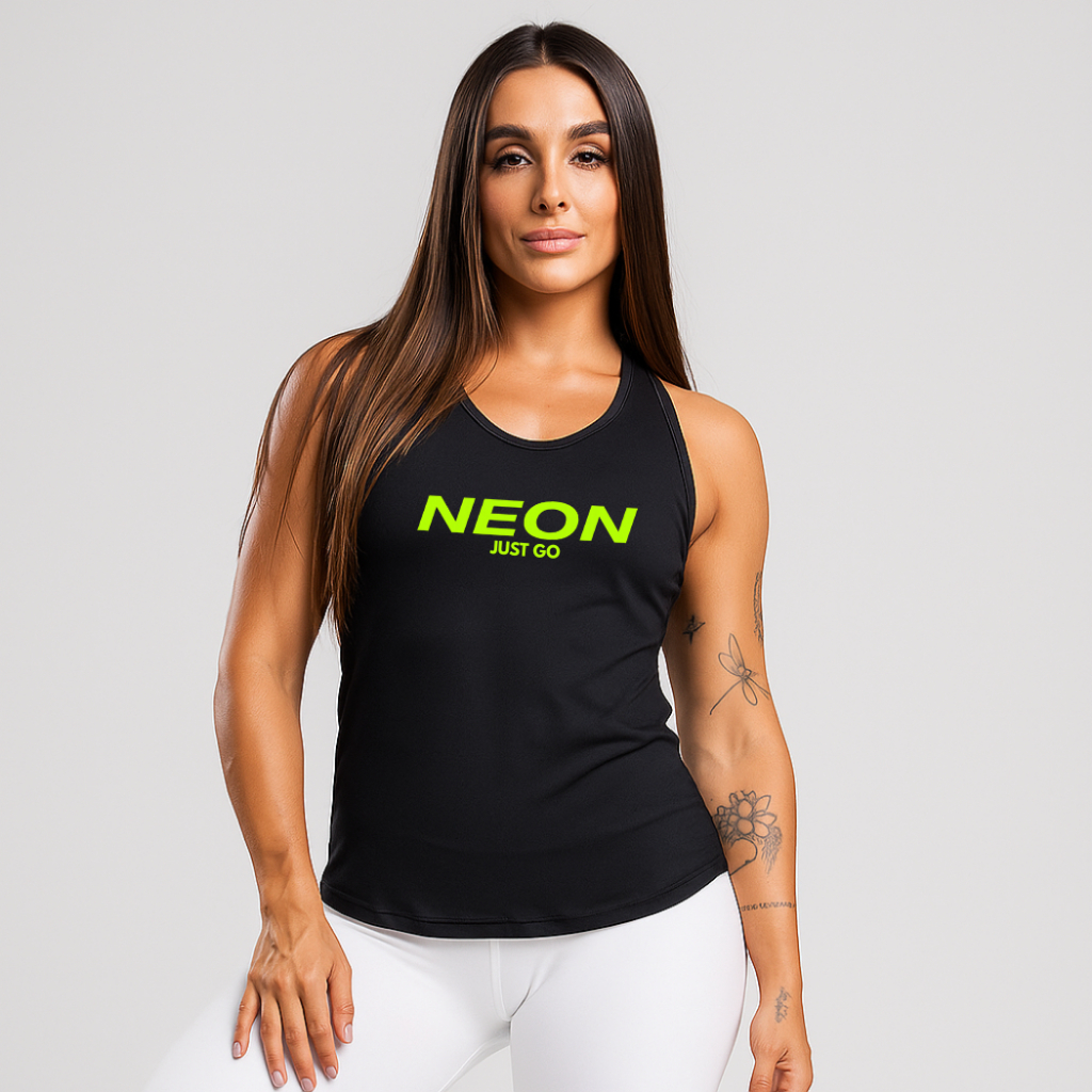 Regata Feminina Dry Fit Neon Just Go Academia Treino Gym Caminhada Corrida Fitness Yoga LANÇAMENTO ENVIO IMEDIATO FULL