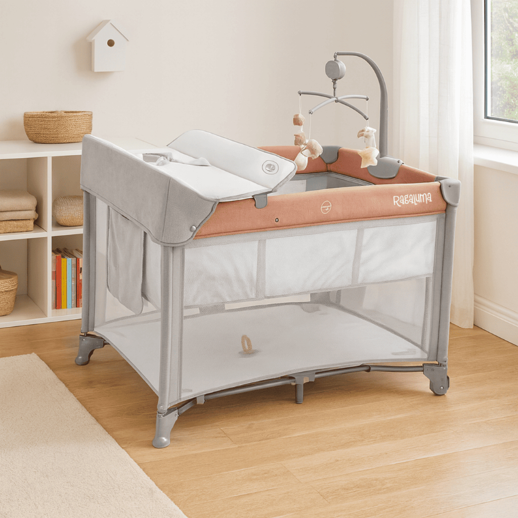 Berço Portatil Anti Refluxo com Moblie, Duas Alturas, Trocador, Mosquiteiro ROSA SLEEPGUARD RAGALUMA