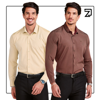 Camisa Social Masculina Manga Longa Slim Kit 2 Peças em Oferta na Shopee