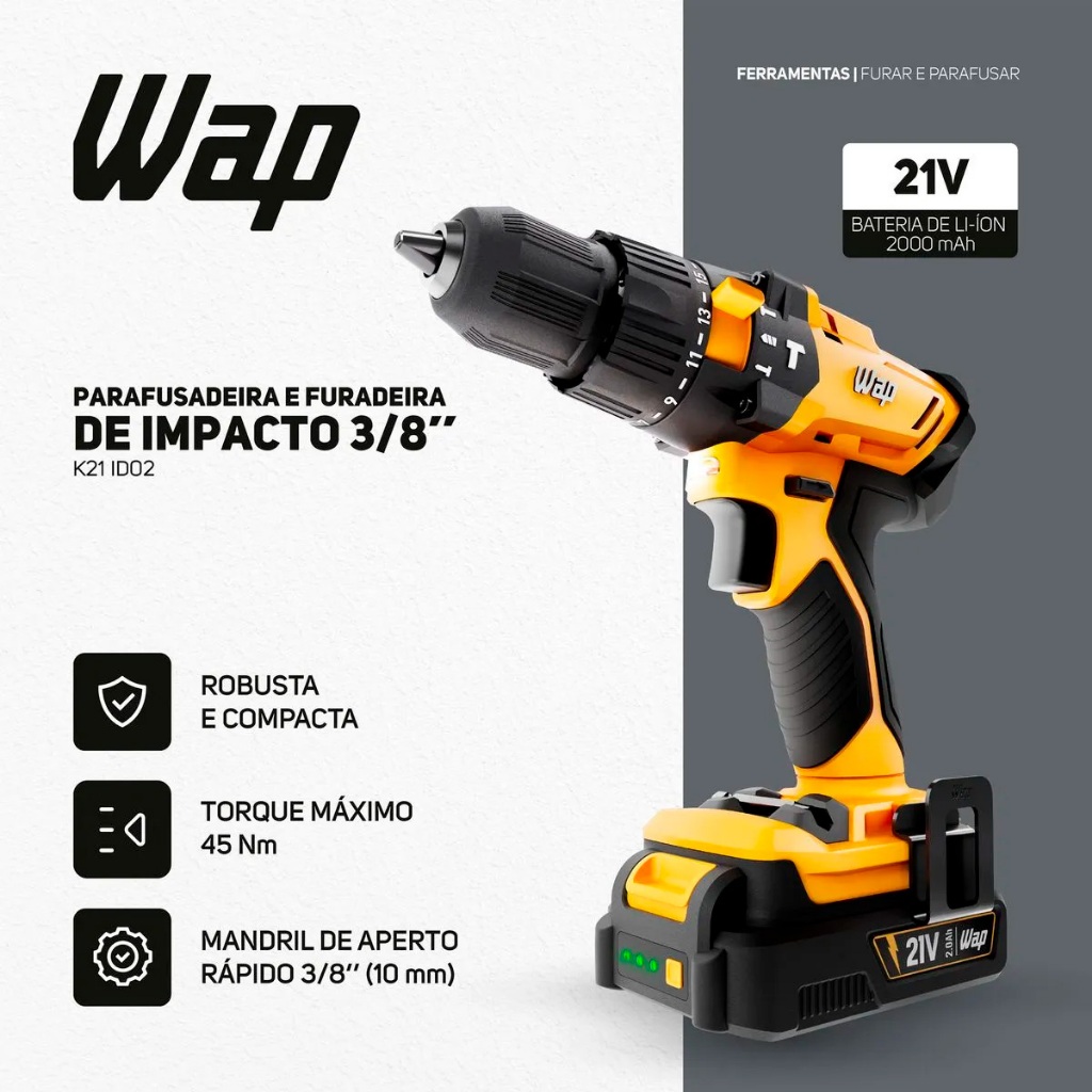 Detalhes do Parafusadeira e Furadeira de Impacto 3/8