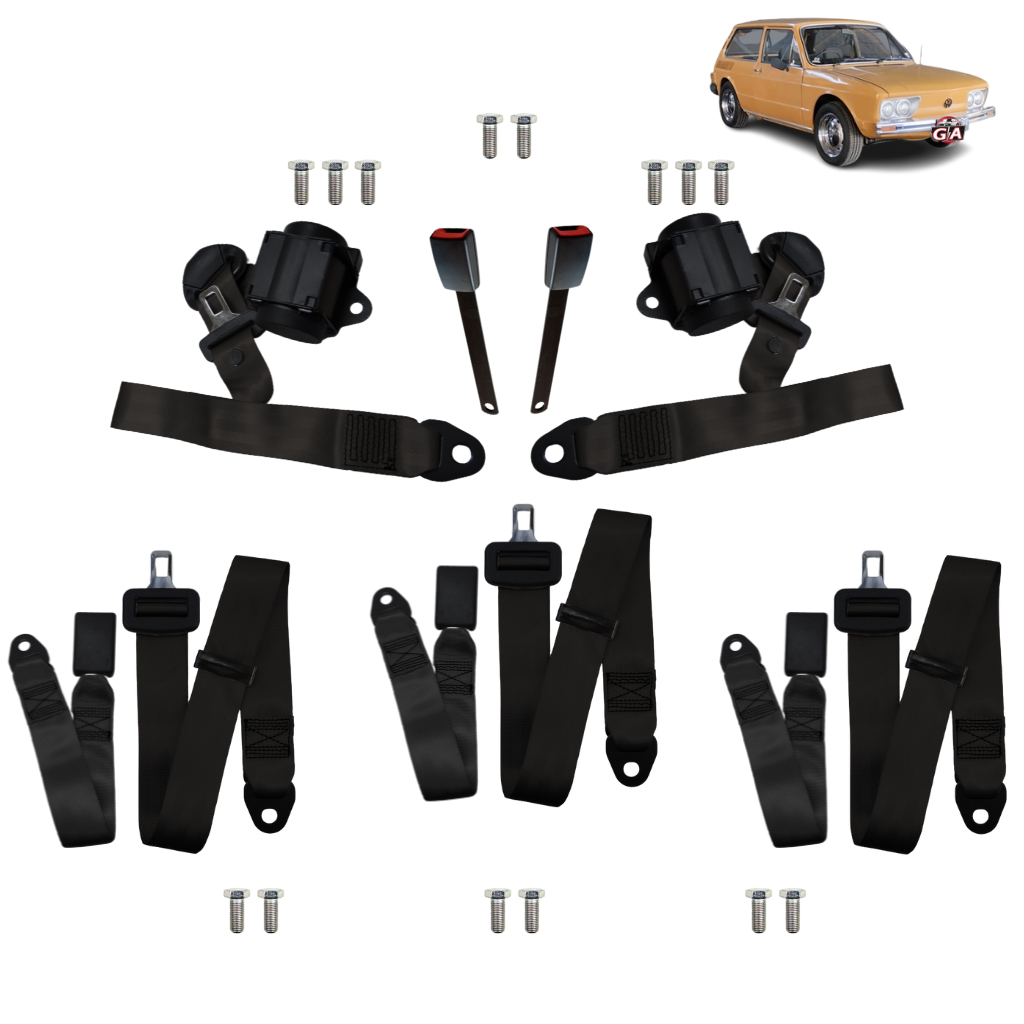 kit cinto segurança vw brasilia 2 retrátil 3 ponto 2 estático 2 ponto com parafusos várias cores