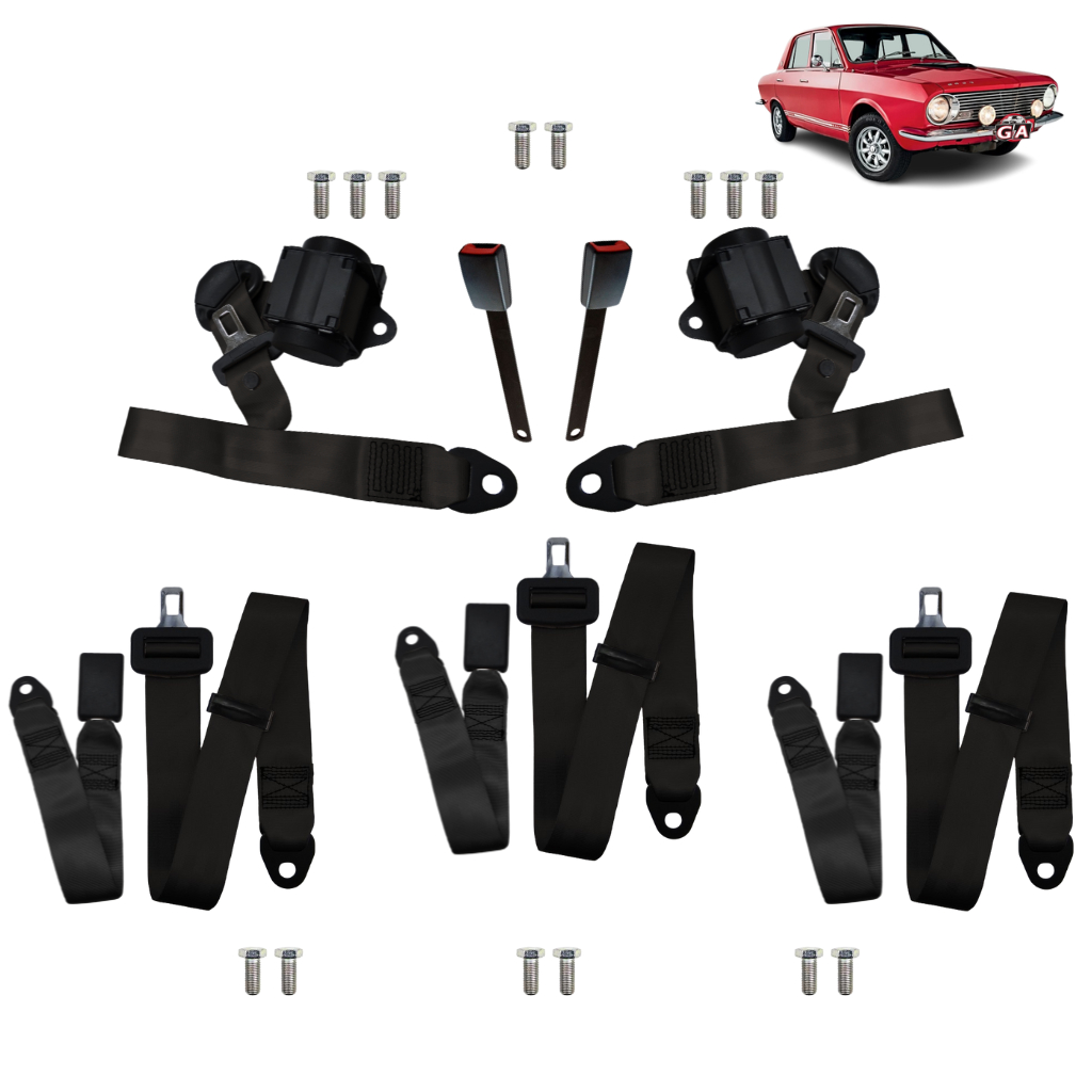 kit cinto segurança corcel ford 2 retrátil 3 ponto 2 estático 2 ponto com parafusos várias cores