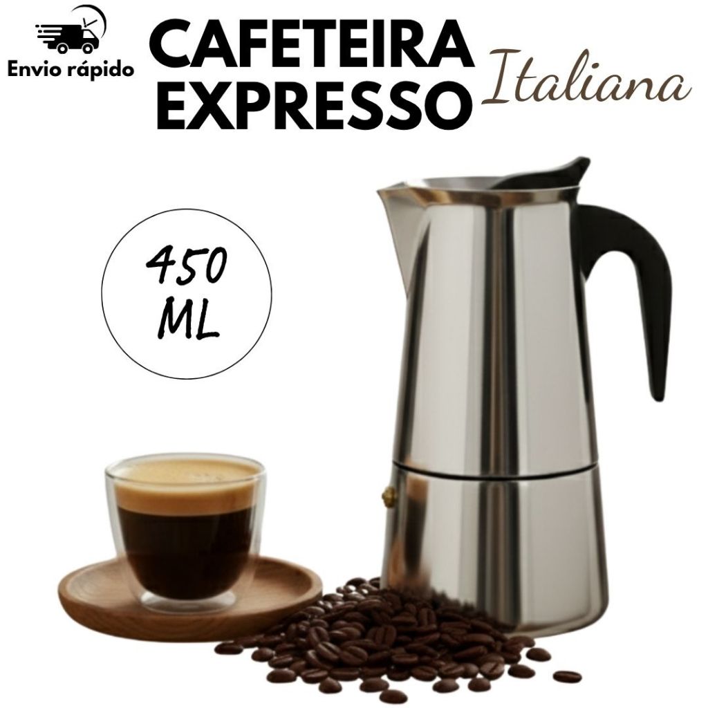 Cafeteira Italiana Inox Café Expresso 9 Xícaras Ideal Para Apreciadores de Café Gourmet 450 ML.