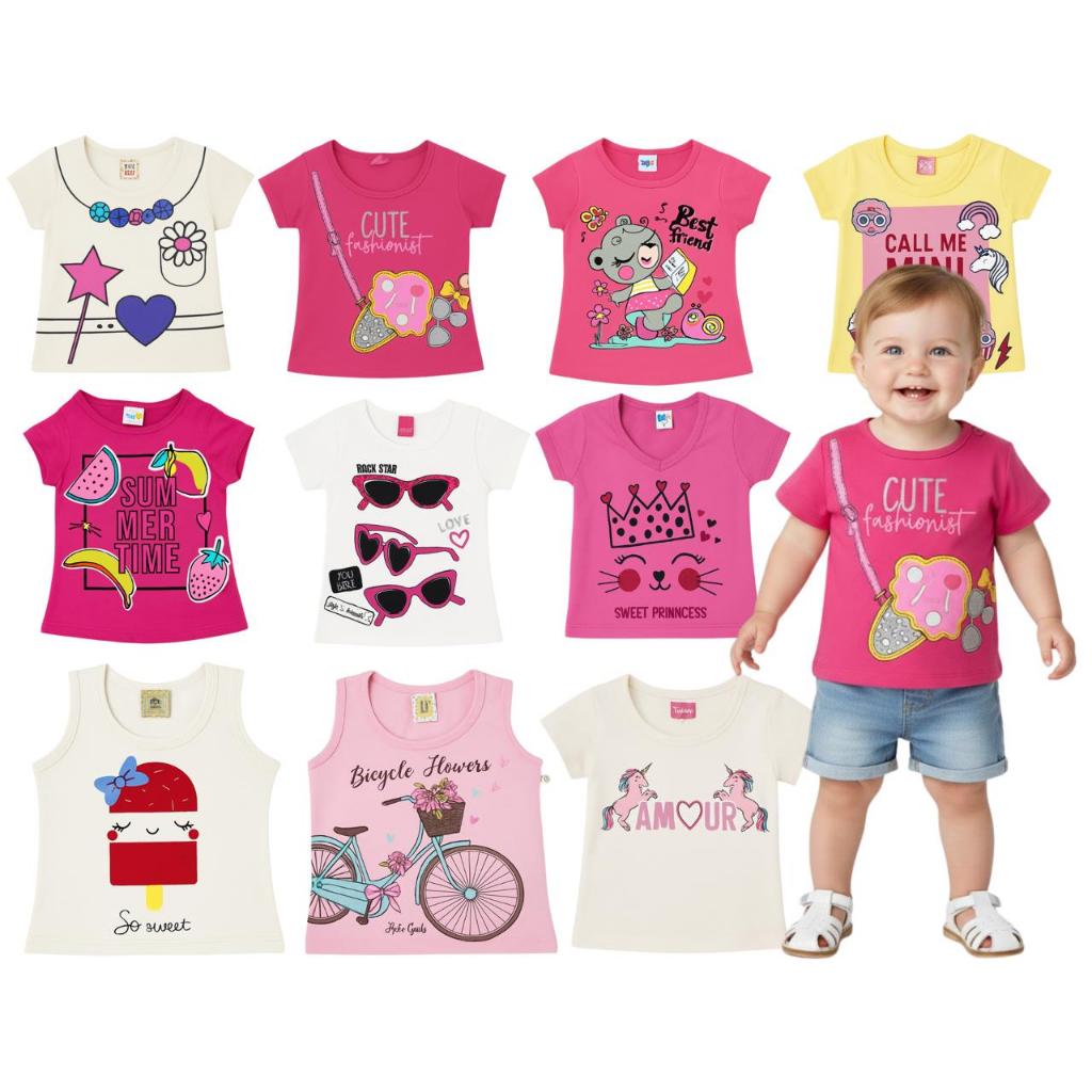Kit com 5 Blusinhas Infantil menina para o Dia a Dia 1 ao 2