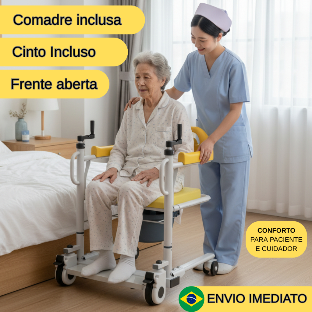 Cadeira de Transferência Multifuncional Até 100Kg Longevitech Sanitária Higiênica Banho para Idoso 