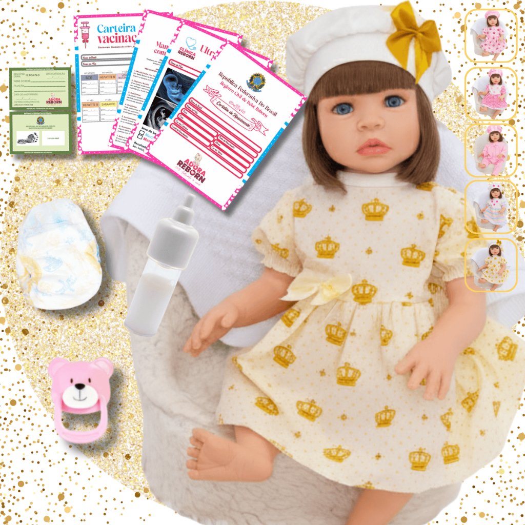 Boneca Bebê Reborn Silicone Realista Menina Vestido Dourado Original Pode dar Banho em Oferta na Shopee