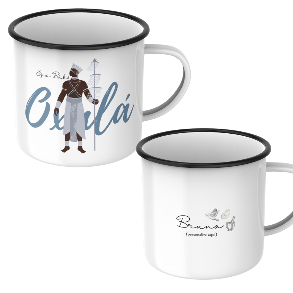 CANECA/XICARA AGATA ESMALTADA OXALA PERSONALIZADA UMBANDA-CANDOMBLE
