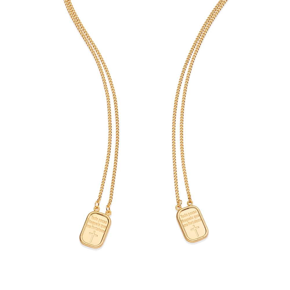 Escapulário Rommanel ¨Tudo Posso Naquele que me Fortalece¨ - 68 cm - Banhado a Ouro 18k - 532197 LV