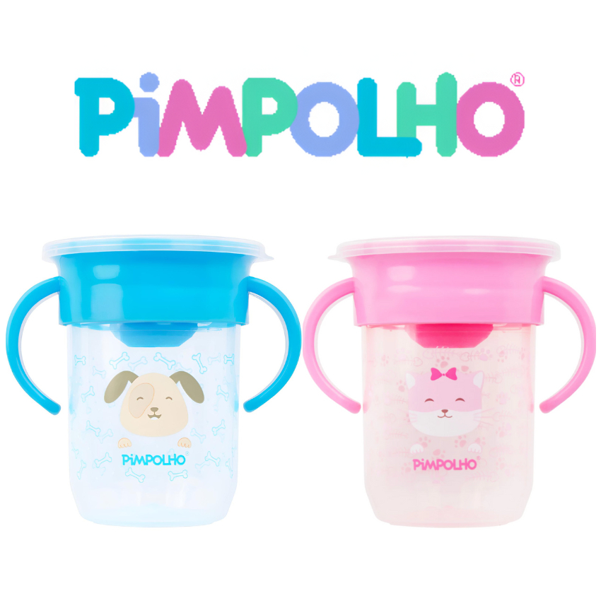 Copo Antivazamento Gira 360 Graus Com Alça 240 ml Pimpolho Bebe Treinamento Introdução Alimentar em Oferta na Shopee