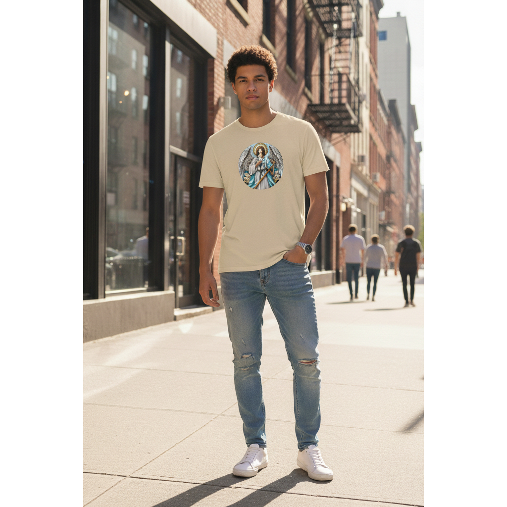 Camiseta Unissex Arcanjo Rafael Estampada Religiosa Fe Catolica Casual Confortavel Moda Urbana Chic