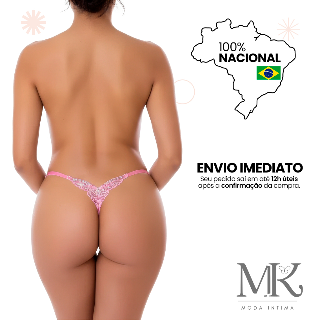 Tanga Calcinha fio Borboleta Bordada alça string em Oferta na Shopee