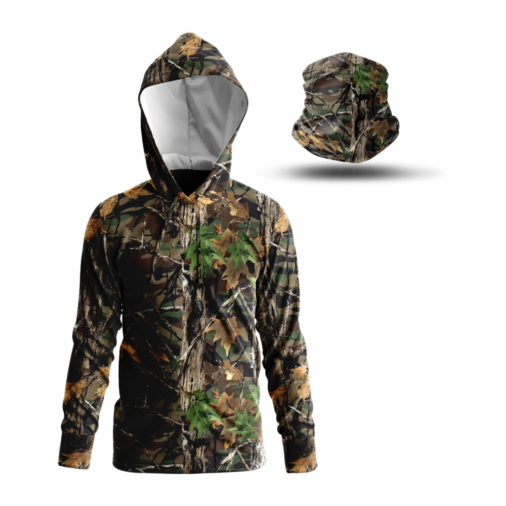 Camisa Com Capuz Pesca + Bandana Buff Uv50+ Selva pescaria