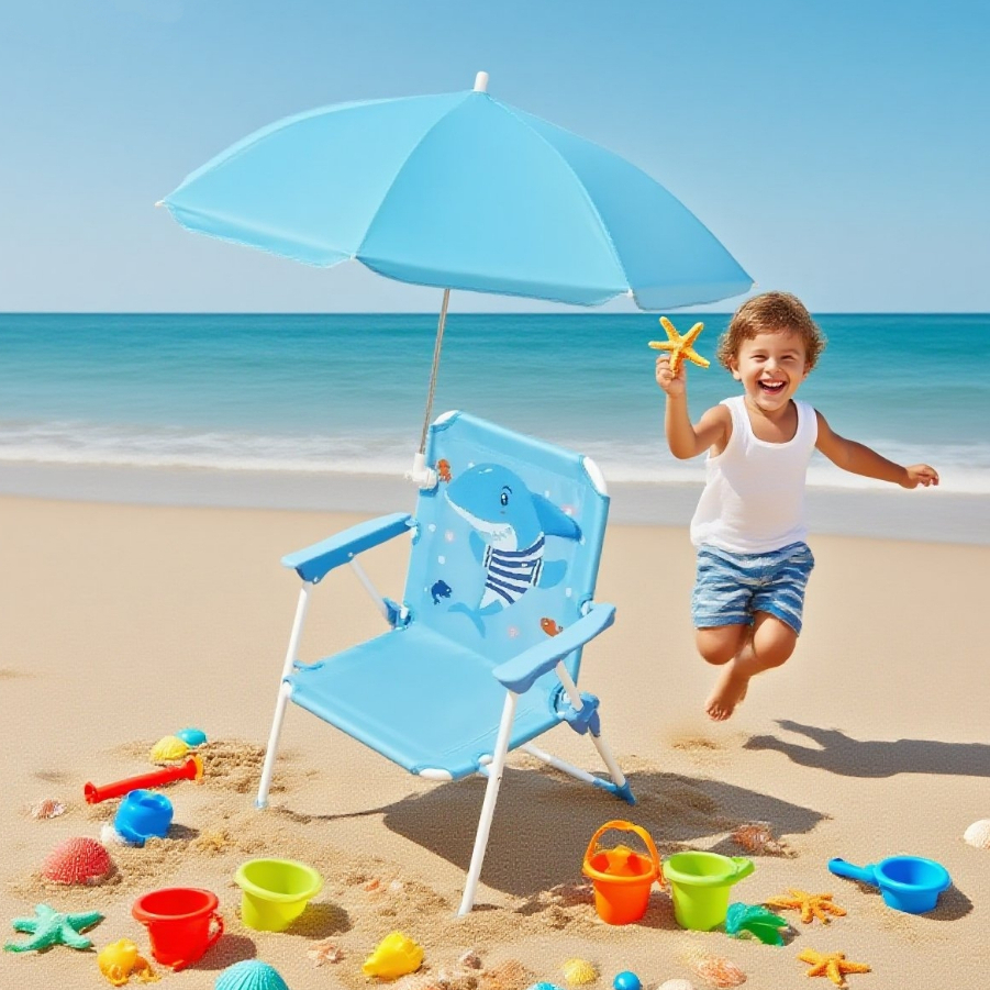 Cadeira Infantil De Praia Dobrável Retrátil Com Guarda Sol Criança Praia Piscina Lazer