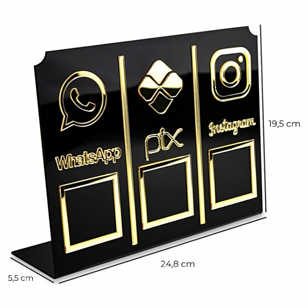 Placa Display 3 Em 1 em Acrílico Whatsapp Pix Instagram Qr Code