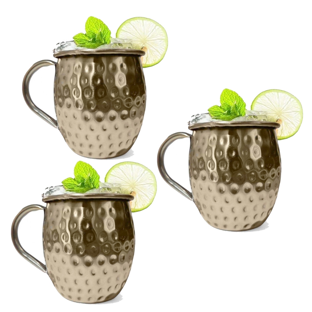 Conjunto 3 Canecas Inox Martelada 580ml Para Drink Moscow Mule Coquetéis Cerveja Decoração Bar Festa