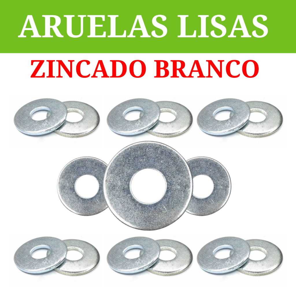 kit Arruelas Lisas 3/16  Zincado Branco Arroela 3/16 lisa Zincada caixa 200/400/800/1200 unidades