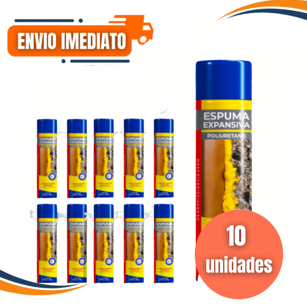 Espuma Expansiva PU Profissional – 10 Unidades 500ml/340g + Aplicador