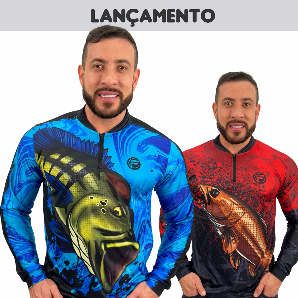 Camisa de Pesca Masculina Camiseta Blusa Roupa Pescaria para Pescador Proteção Uv Com Zíper