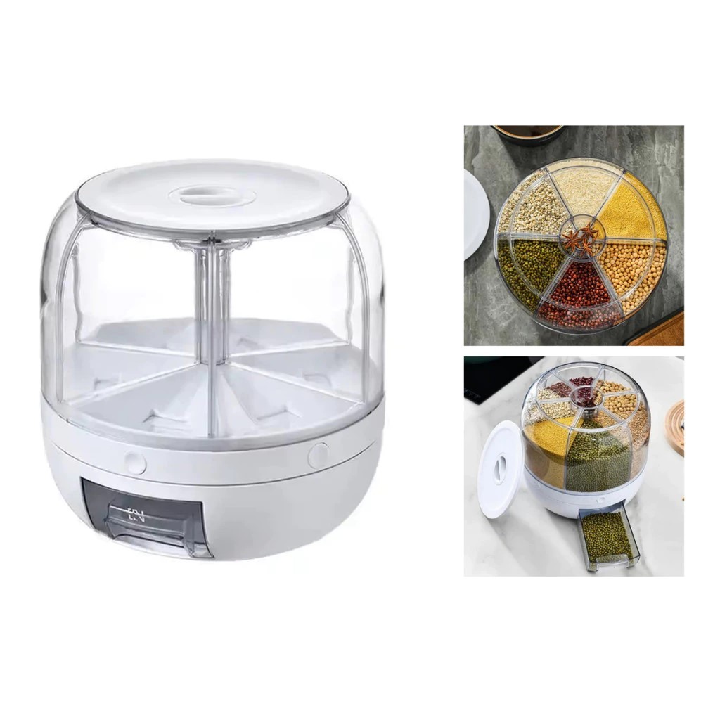 Organizador Dispenser Giratório Para Cereais Grãos Alimentos Com 6 Divisórias
