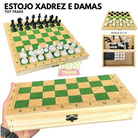 Jogo de Xadrez e Damas Educativo em Madeira com Estojo | Brinquedo Pedagógico 2 em 1