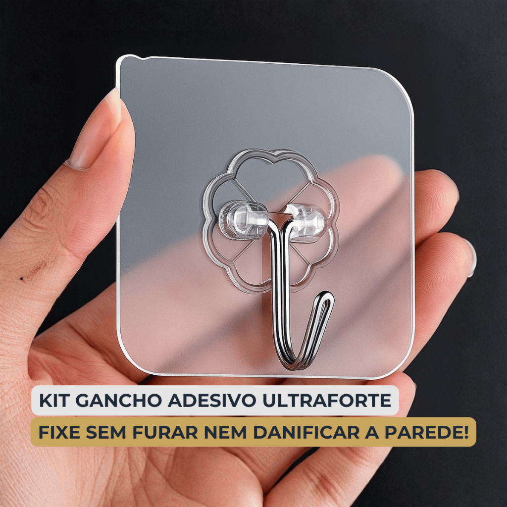 Kit 10/20/30/40/50 Ganchos Adesivos Universais para Parede Transparente Autocolante PVC e Gancho Metálico