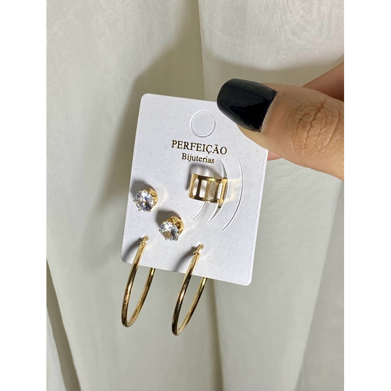 Bijuteria Kit Brincos Argolas Grandes Douradas e Prateadas Bijuteria! Moda Feminina