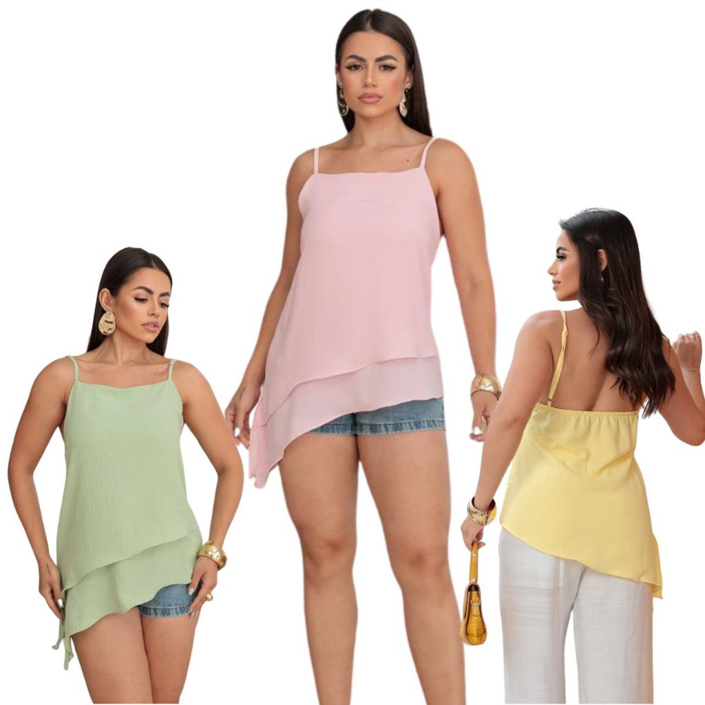 Blusa Regata Assimétrica Feminina Alça Regulável Social,Luxo em Oferta na Shopee