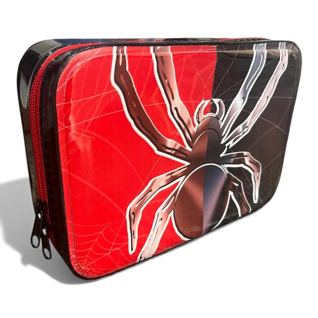 estojo box 52 suporte + espaço estampa aranha, fabricado couro sintetico verniz externo e interno, facil de limpar em Oferta na Shopee