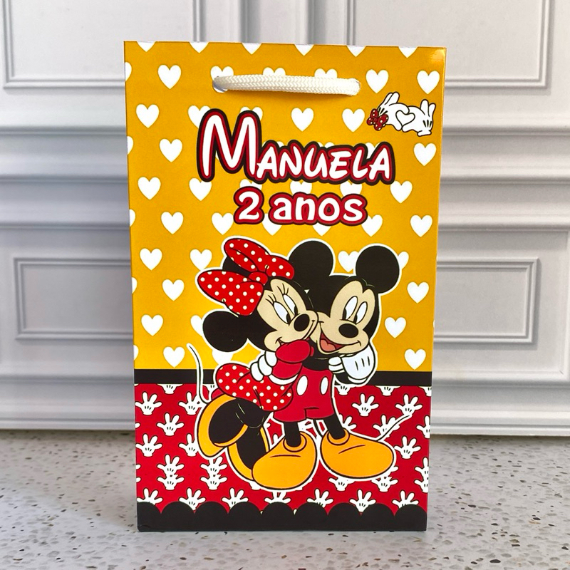 Sacolinha Personalizada Mickey e Minnie Pegue e Monte Sacola Mimos e Lembrancinhas Festa Aniversário