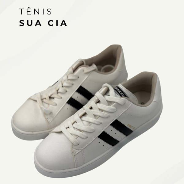 Tênis Feminino Branco Casual com Listras Pretas Moderno ,Calce Fácil, Confortável e Estiloso — R$ 129,99 em Shopee