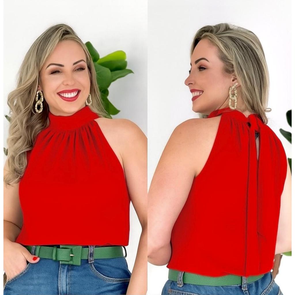 Blusinha Feminina Regata Gola Alta com Amarração Elegante Moda Verão em Oferta na Shopee