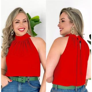Blusinha Feminina Regata Gola Alta com Amarração Elegante Moda Verão em Oferta na Shopee