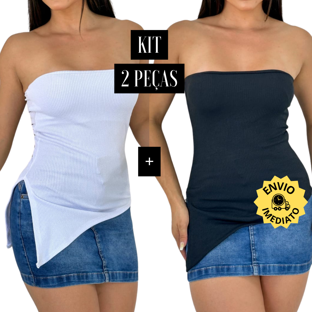 KIT 2 Blusa Blusinha Tomara Caia Com Bojo Assimétrica Bata assimétrica Ribana moda Blogueira tendencia Roupas Feminina