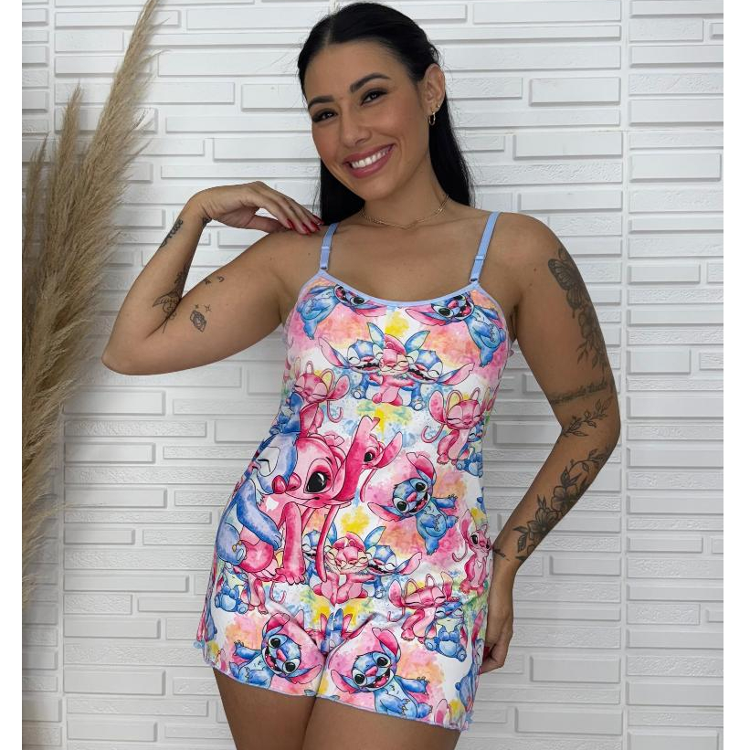 Pijama Estampado Personagens Macaquinho Alça Com Regulagem Moda Feminina Conforto em Oferta na Shopee