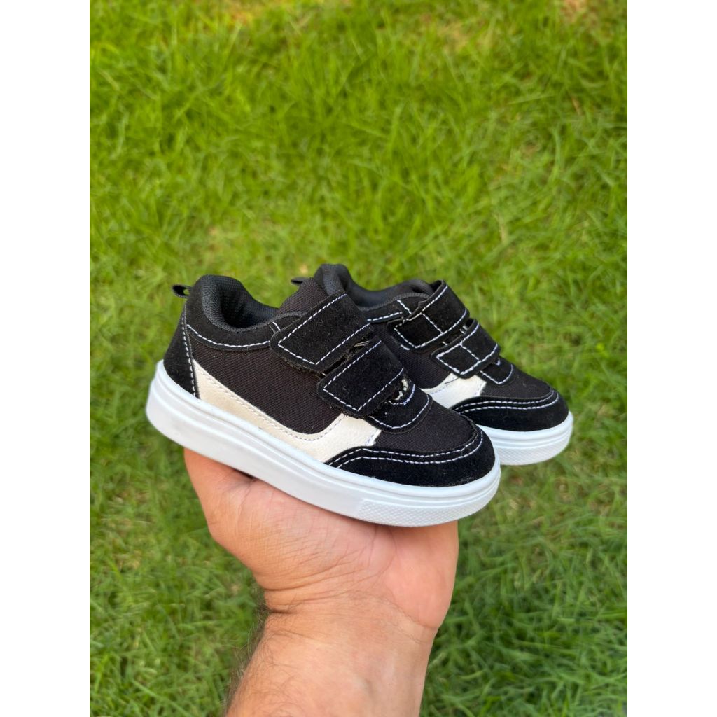 tenis branco preto casual velcro