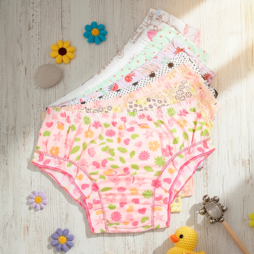 Calcinha Infantil Estampada com Laço Confortável e Macia Tamanhos 1 a 6 Anos