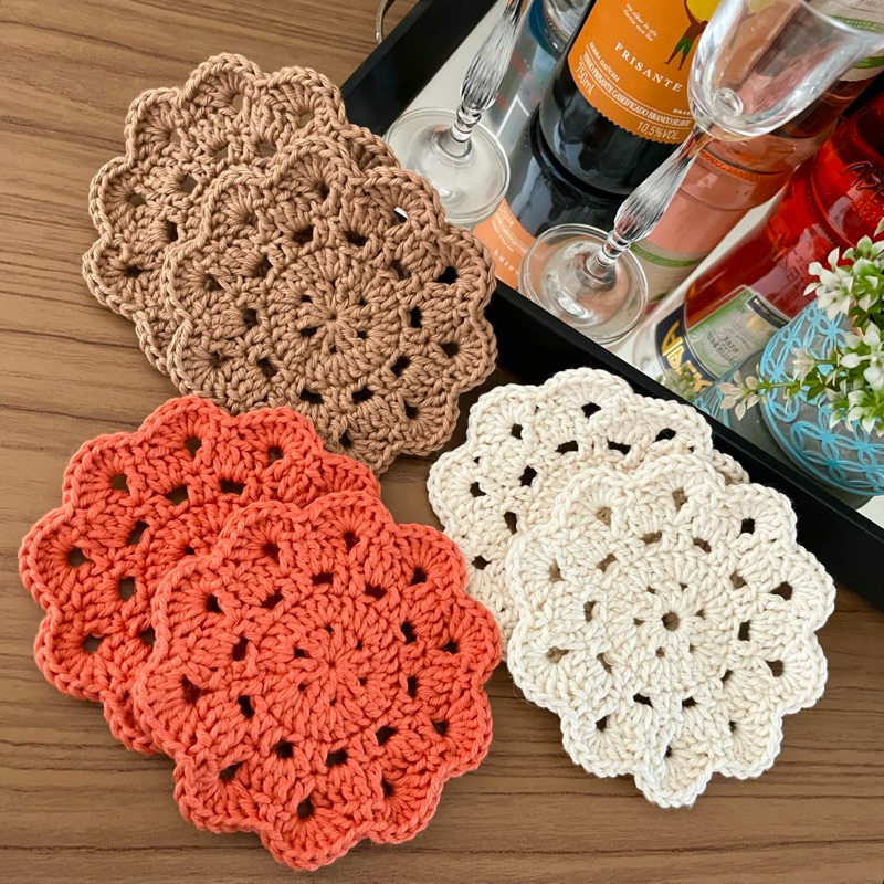 Porta copos de crochê | Porta xícaras ou taças | 100% algodão - Várias cores em Oferta na Shopee