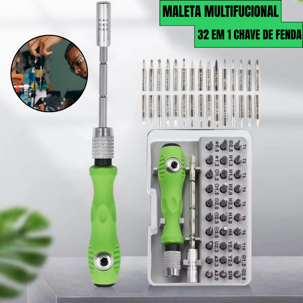 Maleta 32 peças Chave de Fenda Precisão Multiuso Maleta Completa Ferramenta Para Obra