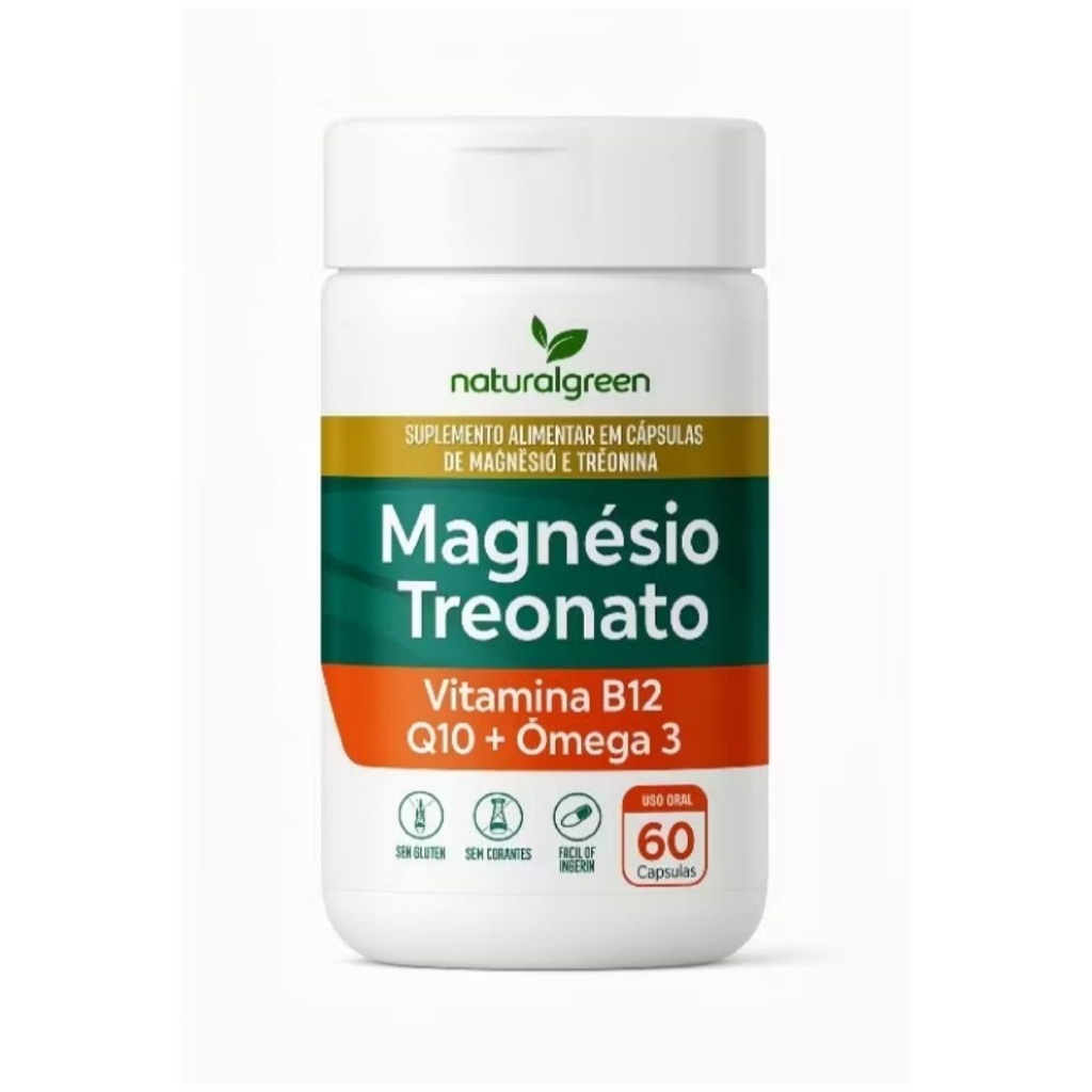 Magnésio Treonato Omega 3 vitamina b12 e Q10 Natural green 60caps