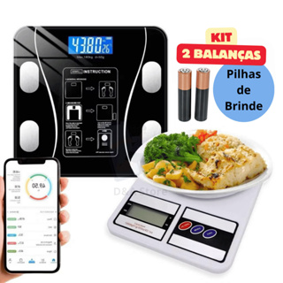 Kit 2 Balanças Digitais Balança de Cozinha Alta Precisão + Balança Bioimpedância Inteligente em Oferta na Shopee