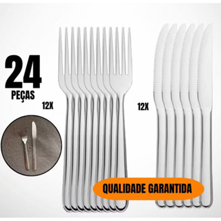 Jogo de Talheres 24 peças Aço Inox 12x Facas 12x Garfos de Mesa em Oferta na Shopee