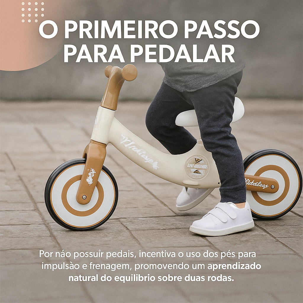 Bicicleta Equilíbrio Infantil Sem Pedal Marrom Primeira Bike Aprendizado Seguro Divertido Brinquedo