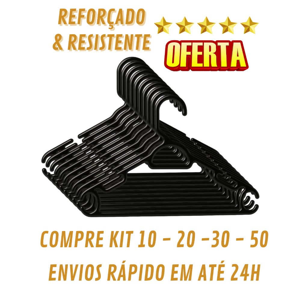 100 Cabides Para Roupas Preto Premium Plastico Adulto Para Reforçado Organizar Roupas ATACADO em Oferta na Shopee