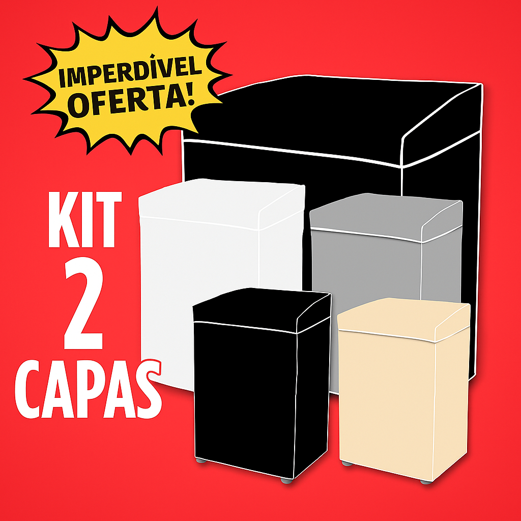 Kit 2 Capa Para Máquina de Lavar G Vinil Luxo Abertura Superior 10 a 16KG Impermeável Varias Cores